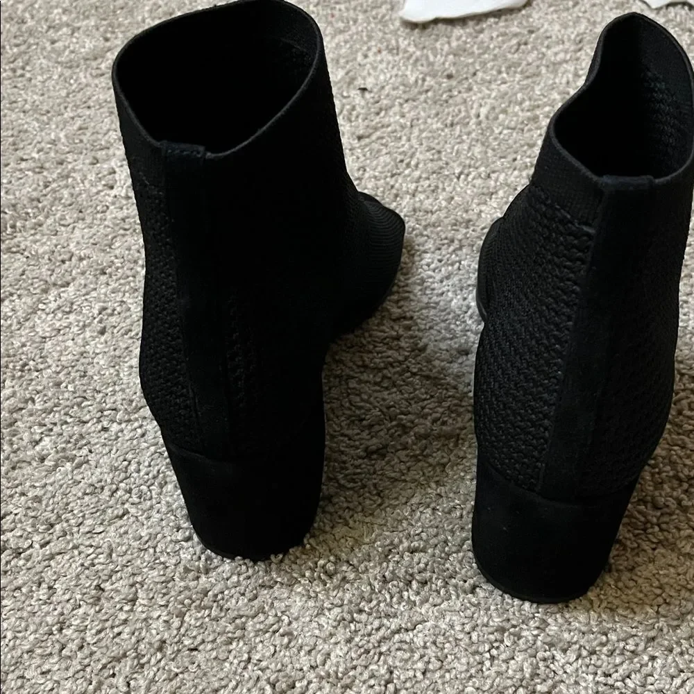 Eileen Fisher Croft Stretch Knit Black Peep Toe Ankle Boots Size 8 EUC
